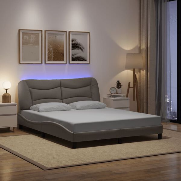 vidaXL Cadre de lit avec LED sans matelas Hvar taupe 160x200 cm tissu