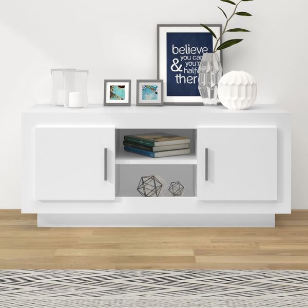 vidaXL Meuble TV blanc 102x35x45 cm bois d'ing&eacute;nierie