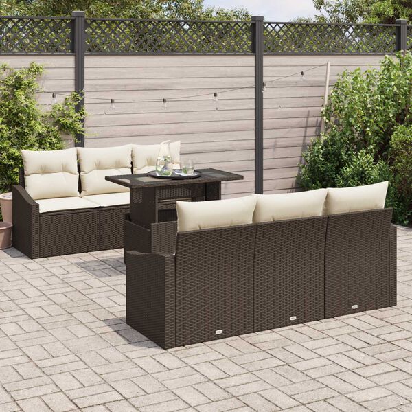 vidaXL Ensemble de canap&eacute; de jardin 7 pcs Marron polyrotin