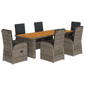 vidaXL Ensemble &agrave; manger de jardin et coussins 7 pcs gris rotin