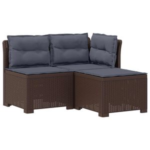 vidaXL Canap&eacute; de jardin 3 places avec coussins look rattan PP Marron