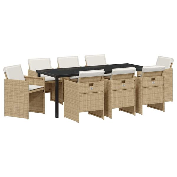 vidaXL Ensemble de salle &agrave; manger pour jardin 9 pcs Beige polyrotin
