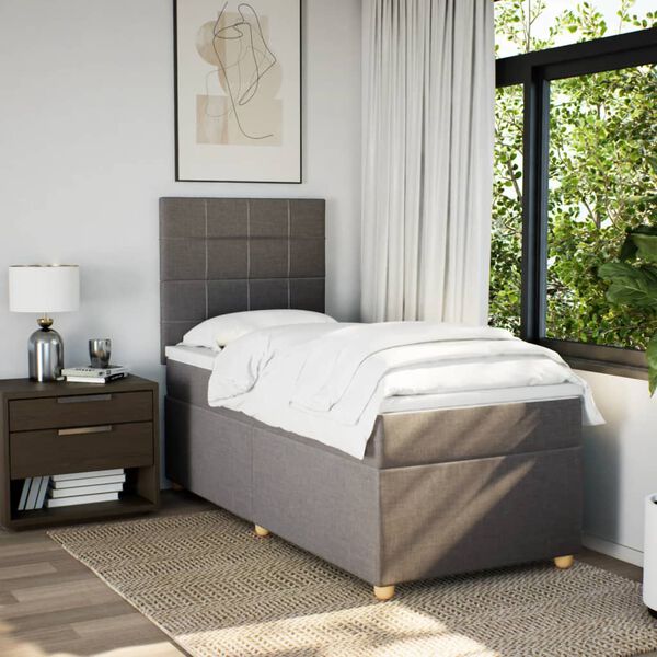 vidaXL Sommier &agrave; lattes de lit avec matelas Taupe 90x200 cm Tissu