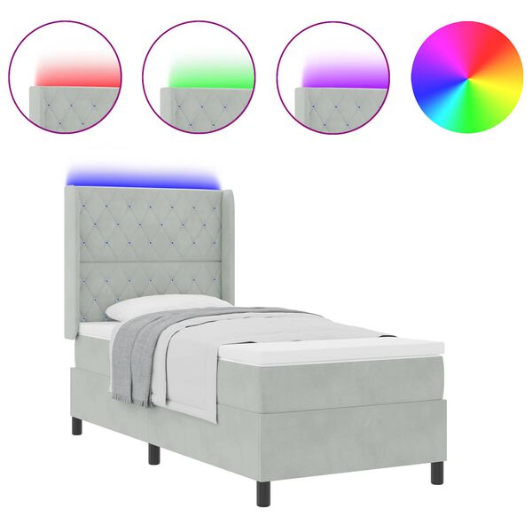 vidaXL Lit &agrave; Ressorts avec Matelas LED Gris clair 90 x 190 cm Velours