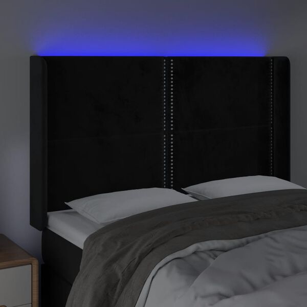 vidaXL T&ecirc;te de lit &agrave; LED Noir 147x16x118/128 cm Velours