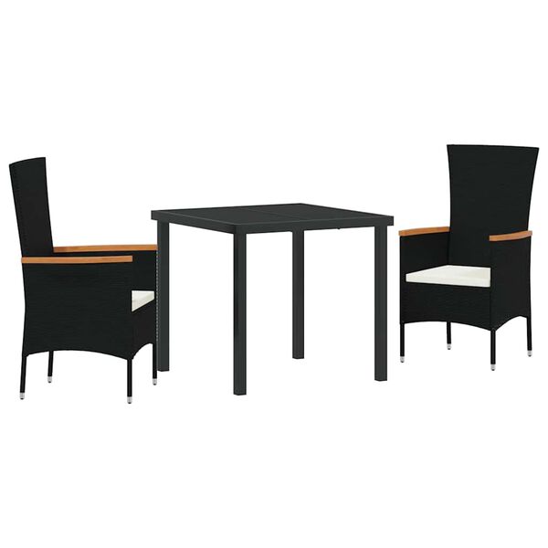 vidaXL Ensemble de salle &agrave; manger pour jardin avec coussin 3 pcs Noir