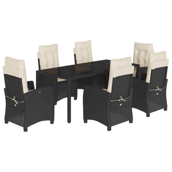 vidaXL Ensemble &agrave; manger de jardin coussins 7pcs Noir R&eacute;sine tress&eacute;e