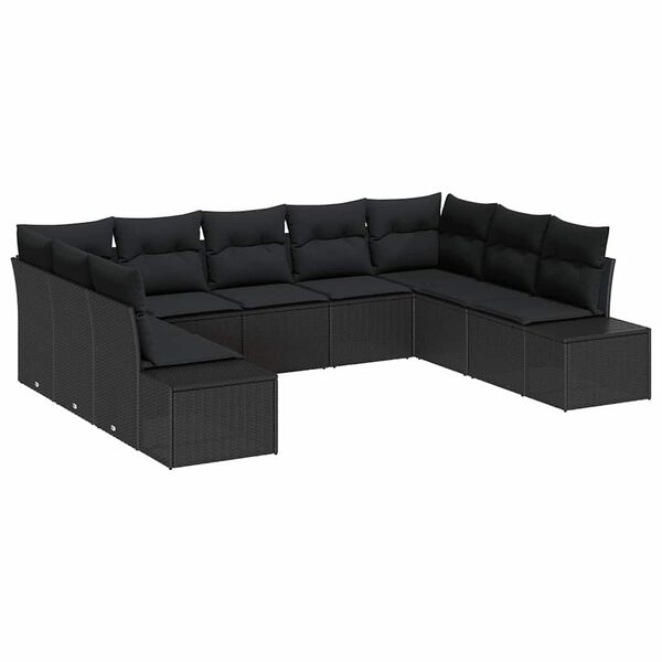 vidaXL Ensemble de canap&eacute; de jardin avec coussin 9 pcs Noir Polyrotin