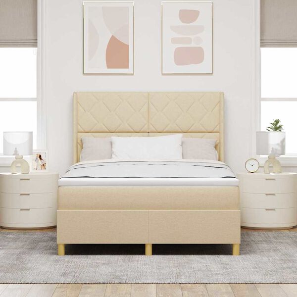 vidaXL Lit &agrave; ressorts avec matelas Cr&egrave;me 140 x 200 cm tissu