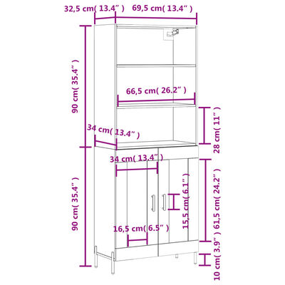 vidaXL Buffet haut Gris béton 69,5x34x180 cm Bois d'ingénierie