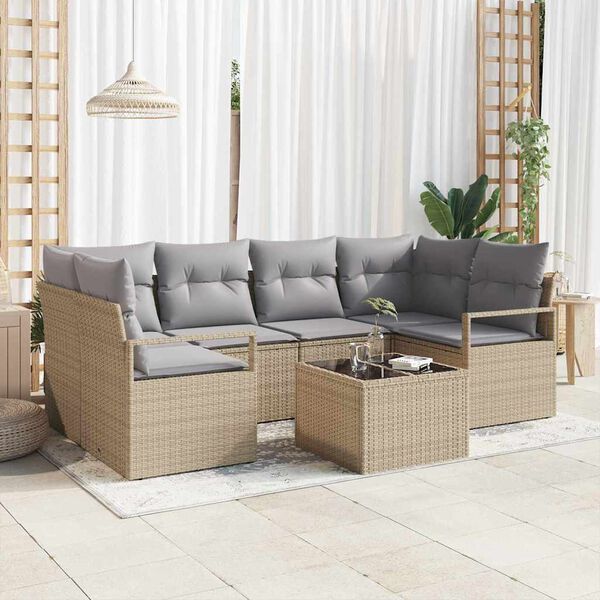 vidaXL Ensemble de Canap&eacute;s 7 pcs Beige et gris polyrotin