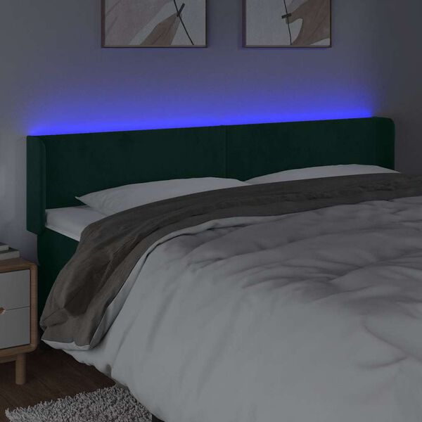 vidaXL T&ecirc;te de lit &agrave; LED Vert fonc&eacute; 163x16x78/88 cm Velours