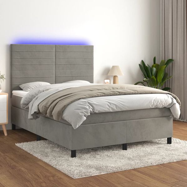 vidaXL Sommier &agrave; lattes de lit avec matelas LED Gris clair 140x200 cm
