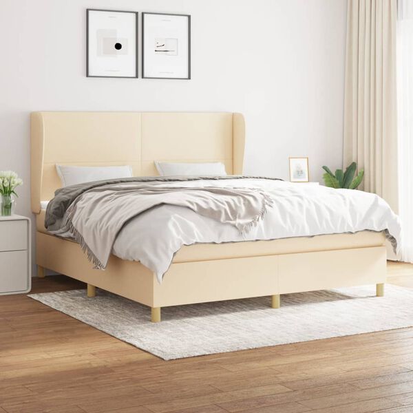 vidaXL Sommier &agrave; lattes de lit avec matelas Cr&egrave;me 160x200 cm Tissu