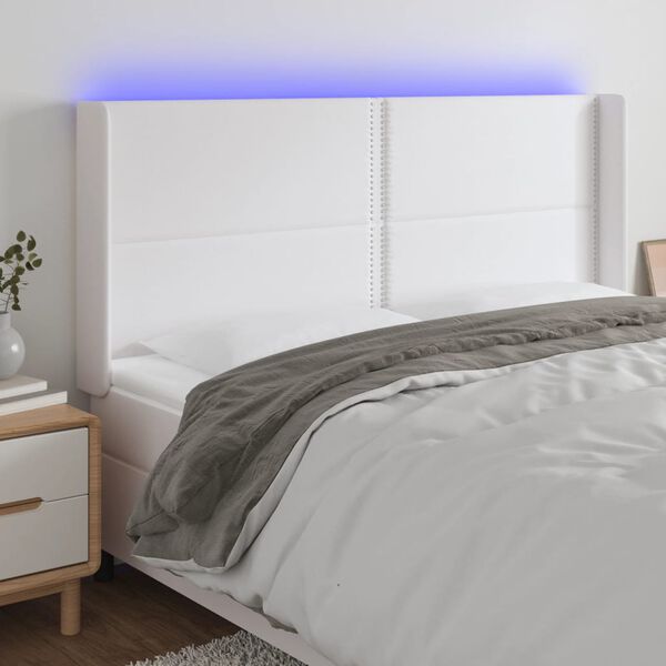 vidaXL T&ecirc;te de lit &agrave; LED Blanc 183x16x118/128 cm Similicuir