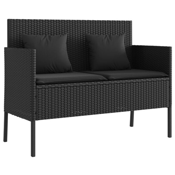 vidaXL Banc de jardin avec coussins noir résine tressée