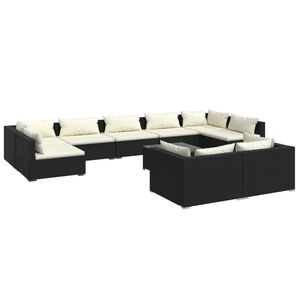 vidaXL Salon de jardin 10 pcs avec coussins Noir R&eacute;sine tress&eacute;e