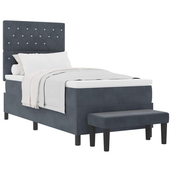 vidaXL Lit &agrave; ressorts avec matelas Gris fonc&eacute; 90 x 200 cm Velours