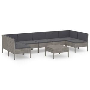 vidaXL Salon de jardin 8 pcs avec coussins r&eacute;sine tress&eacute;e gris