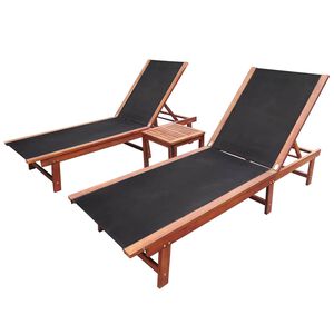 vidaXL Chaises longues lot de 2 et table Bois d'acacia et textil&egrave;ne