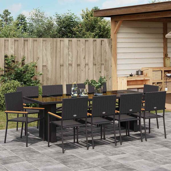 vidaXL Ensemble de salle &agrave; manger pour jardin 11 pcs Noir polyrotin