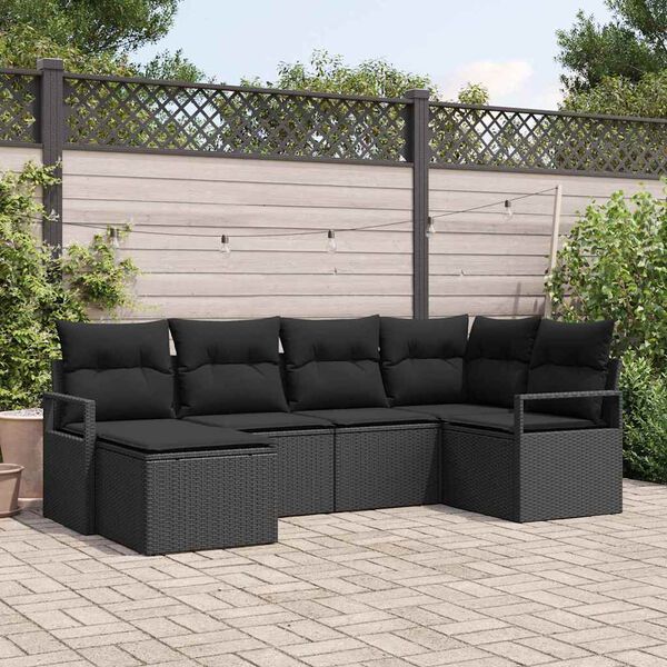 vidaXL Ensemble de Canap&eacute;s avec coussin 6 pcs Noir polyrotin