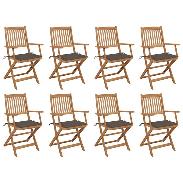 vidaXL Chaises pliables d'extérieur et coussins lot de 8 Bois d'acacia