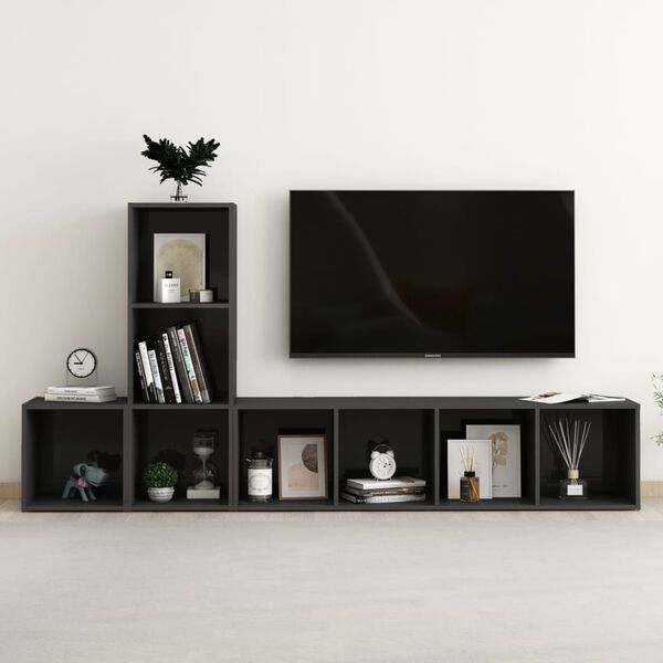 vidaXL Ensemble de meubles TV 3 pcs Noir brillant Bois d'ingénierie
