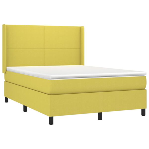 vidaXL Sommier &agrave; lattes de lit matelas et LED Vert 140x190 cm Tissu