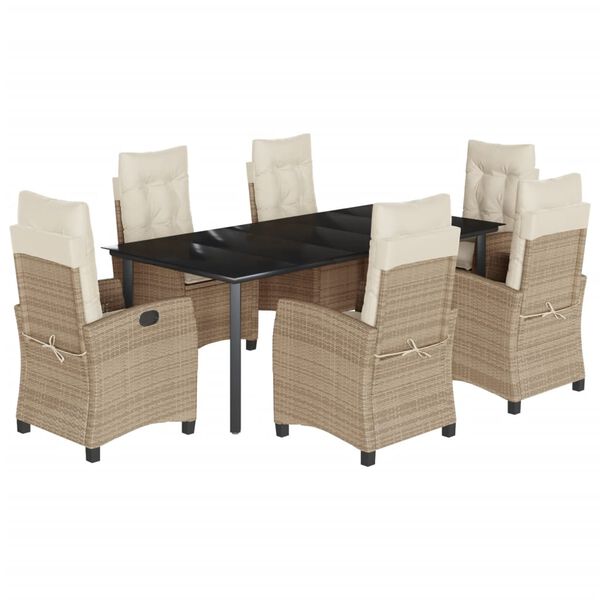 vidaXL Ensemble &agrave; manger de jardin et coussins 7 pcs beige poly rotin
