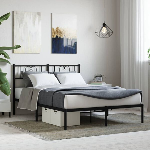 vidaXL Cadre de lit m&eacute;tal sans matelas avec t&ecirc;te de lit noir 140x200cm