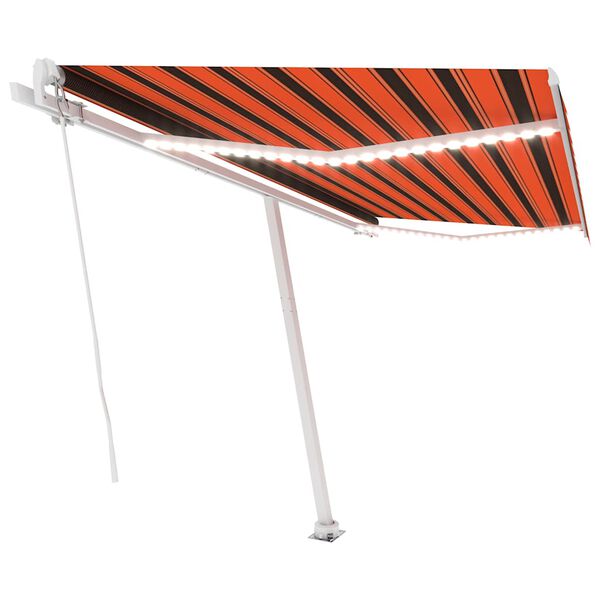 vidaXL Auvent manuel r&eacute;tractable avec LED 400x350 cm Orange et marron