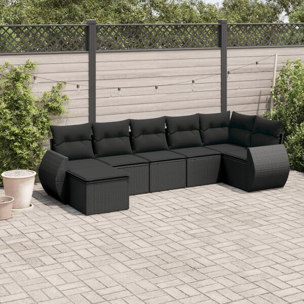 vidaXL Salon de jardin 7 pcs avec coussins noir r&eacute;sine tress&eacute;e