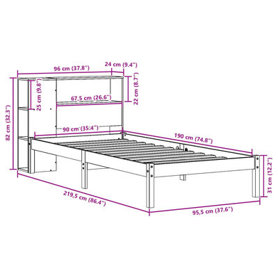 vidaXL Lit bibliothèque sans matelas 90x190 cm bois de pin massif