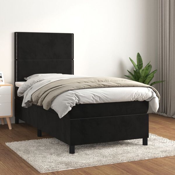 vidaXL Sommier &agrave; lattes de lit et matelas Noir 80x200 cm Velours