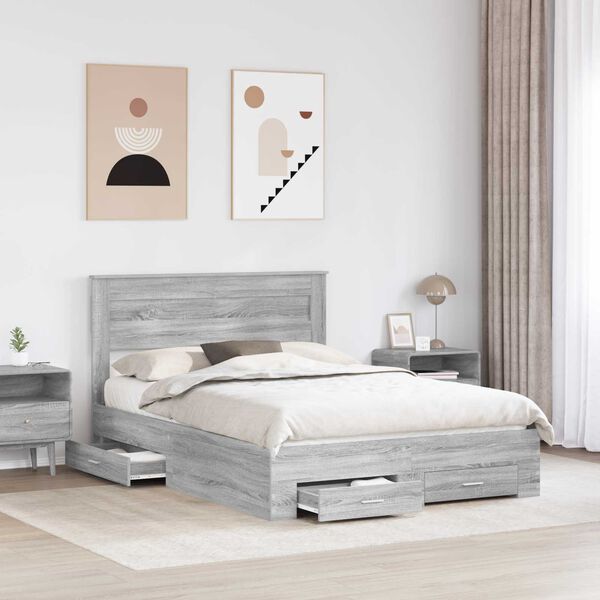 vidaXL Cadre de lit Gris Sonoma 160 x 200 cm Bois d'ing&eacute;nierie