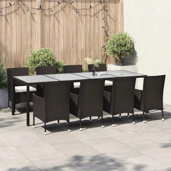 vidaXL Ensemble &agrave; manger d'ext&eacute;rieur avec coussins 9pcs R&eacute;sine tress&eacute;e