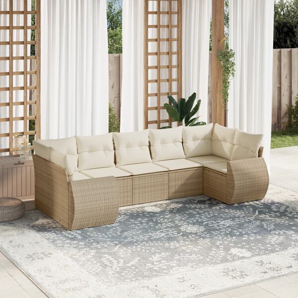 vidaXL Salon de jardin avec coussins 7 pcs beige r&eacute;sine tress&eacute;e