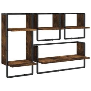 vidaXL Ensemble d'&eacute;tag&egrave;res murales avec barres 4 pcs ch&ecirc;ne fum&eacute;