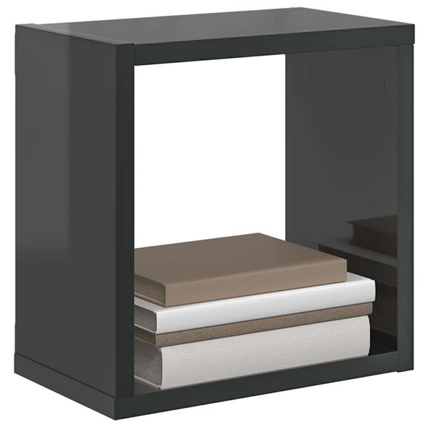 vidaXL &Eacute;tag&egrave;res cube murales 2 pcs gris brillant 26x15x26 cm