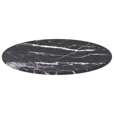 vidaXL Dessus de table noir Ø30x0,8cm verre trempé avec design marbre