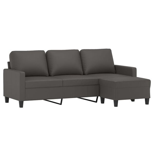 vidaXL Canap&eacute; &agrave; 3 places avec repose-pieds Gris 180 cm Similicuir