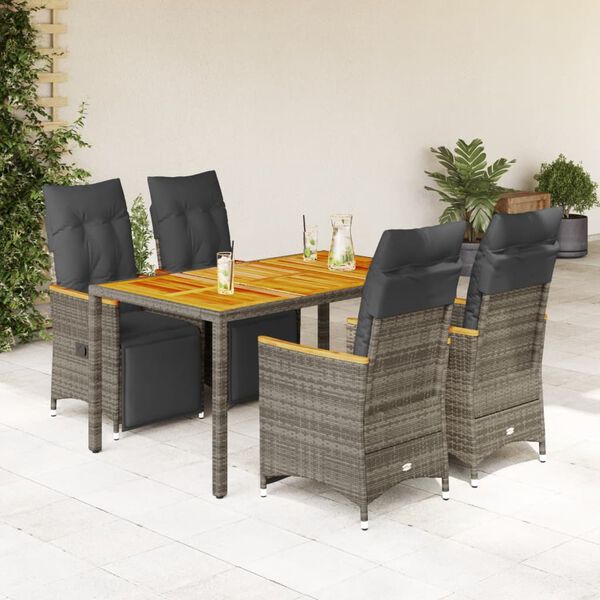 vidaXL Ensemble de bistro de jardin 5 pcs coussins gris poly rotin