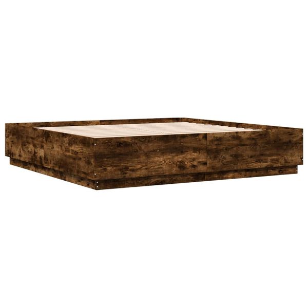 vidaXL Cadre de lit avec LED sans matelas ch&ecirc;ne fum&eacute; 200x200 cm