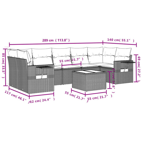 vidaXL Salon de jardin 8 pcs avec coussins marron r&eacute;sine tress&eacute;e