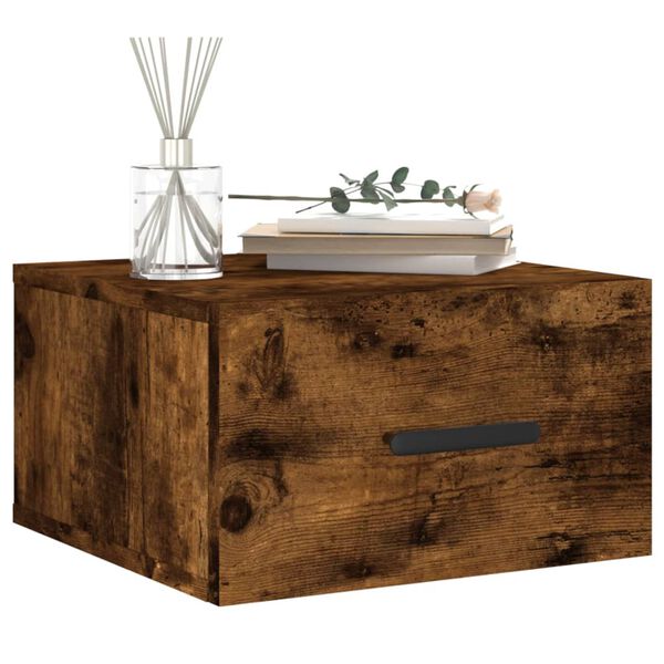 vidaXL Table de chevet murale ch&ecirc;ne fum&eacute; 35x35x20 cm