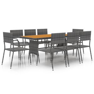 vidaXL Mobilier &agrave; d&icirc;ner d'ext&eacute;rieur 9 pcs R&eacute;sine tress&eacute;e Gris