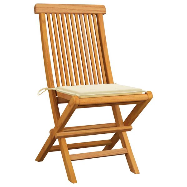 vidaXL Chaises de jardin et coussins cr&egrave;me lot de 2 Bois teck massif