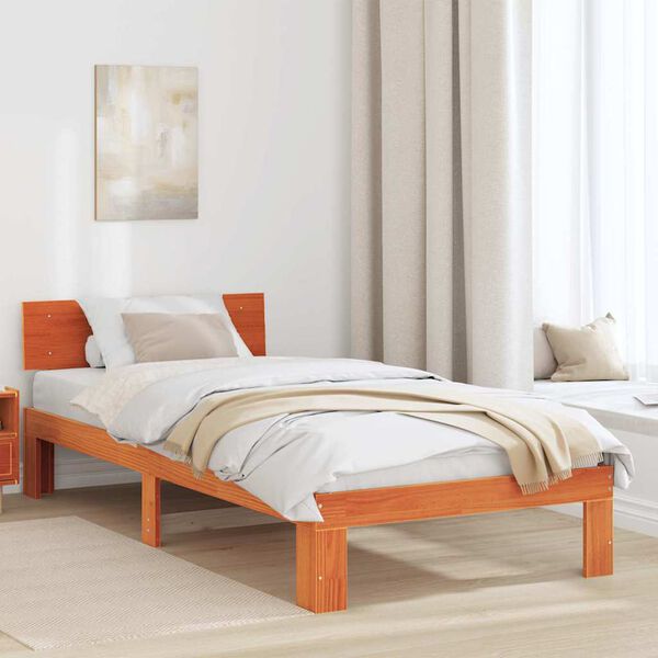 vidaXL Cadre de lit avec t&ecirc;te de lit Brun cire 90 x 190 cm Pin massif