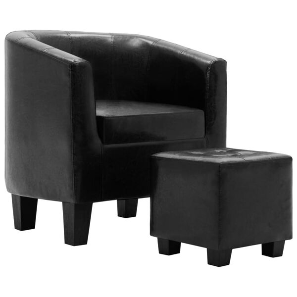 vidaXL Chaise cabriolet avec repose-pied Noir Similicuir